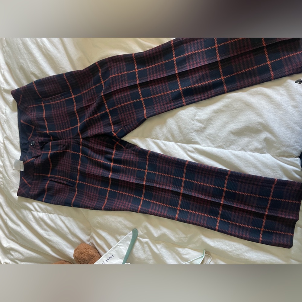 Chic Plaid Cropped Pants - Navy and Orange/Pink